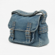 Vintage Washed Denims Shoulder Bag for Women Punk Eyelets Buckled Crossbody Bag