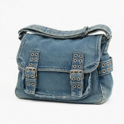 Vintage Washed Denims Shoulder Bag for Women Punk Eyelets Buckled Crossbody Bag