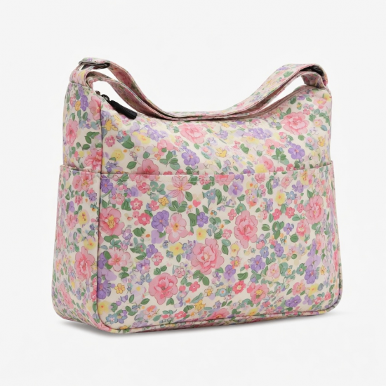 Trendy Women's Floral Shoulder Bag Nylon Underarm Purse Spacious Handbag For Work Casual