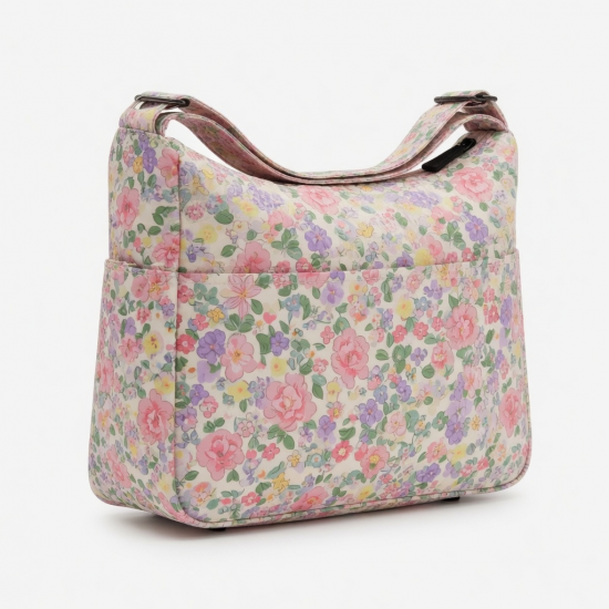 Trendy Women's Floral Shoulder Bag Nylon Underarm Purse Spacious Handbag For Work Casual