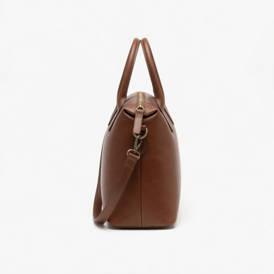 Women'S Large Capacity Genuine Leather Handbag - Elegant Brown Purse with Zipper Closure,