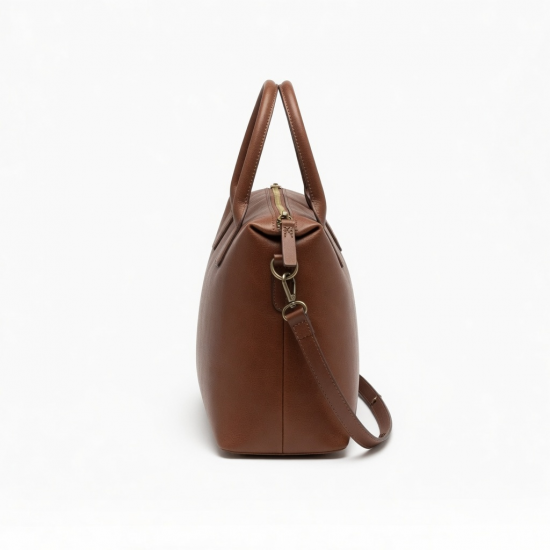 Women'S Large Capacity Genuine Leather Handbag - Elegant Brown Purse with Zipper Closure,
