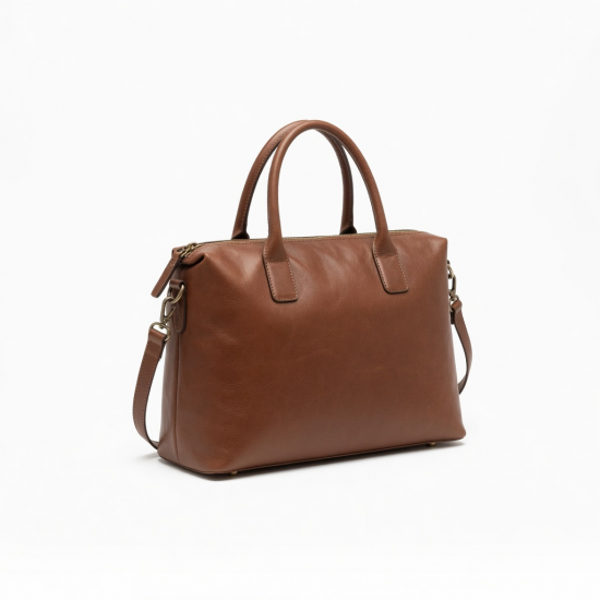 Women'S Large Capacity Genuine Leather Handbag - Elegant Brown Purse with Zipper Closure,