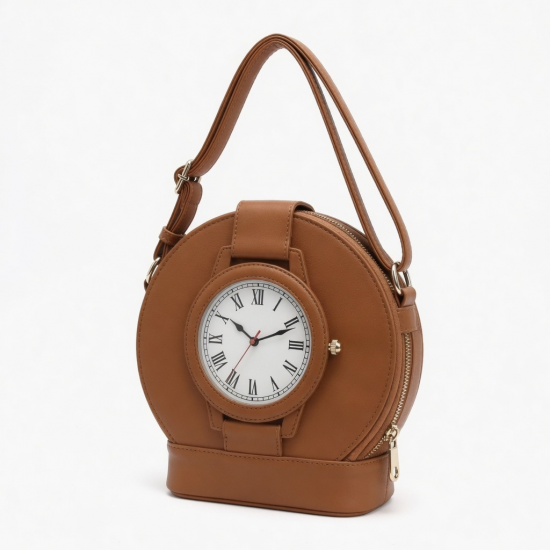 Women's Real Watch Crossbody Bags All-matching PU Leather Shoulder Bag Real Working Clock