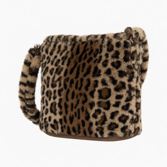 1pc Plush Shoulder Bag, Leopard Print Women's Bag, Fur Bag Cross-body Bag