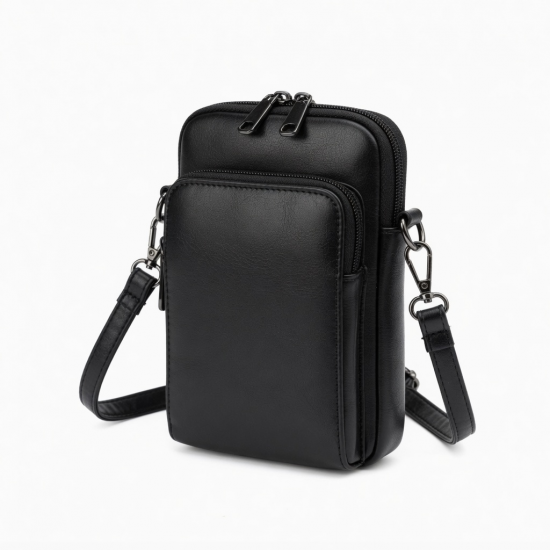 1Pc PU Leather Phone Bag Double Zipper Small Crossbody Bag PU Leather Small Bag Women'S