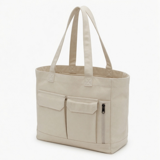 Canvas Toted Bag with Compartments and Multi Pocket Women Casual Shoulder Handbag