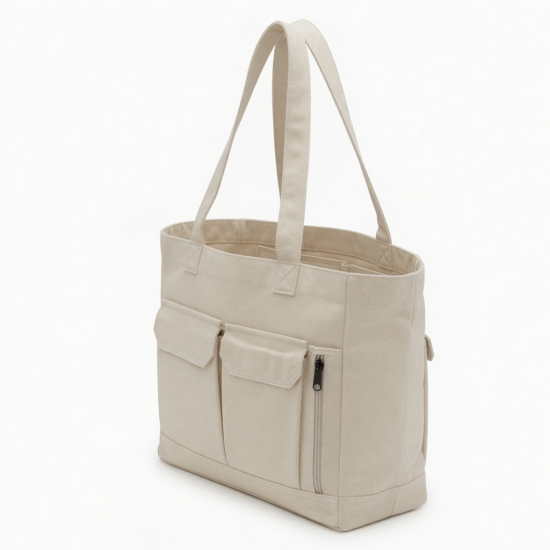 Canvas Toted Bag with Compartments and Multi Pocket Women Casual Shoulder Handbag