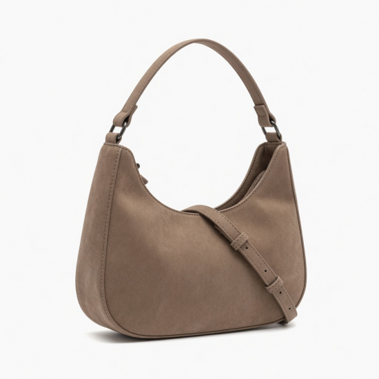 Fashionable Faux Sueded Crescent Shoulder Bag Casual Women's Top handle Handbag