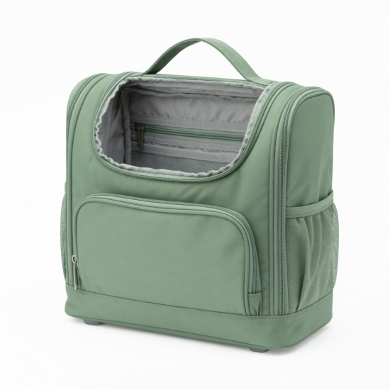 New standing travel cosmetic bag, large-capacity multi-partition, with handle,